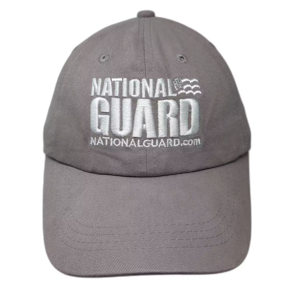 National Guard Baseball Cap Gray White One Size Slideback Hat Embroidered Logo